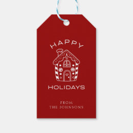 Étiquettes-cadeau Joyeuses Fêtes | Famille Personnalisable Rouge Et
