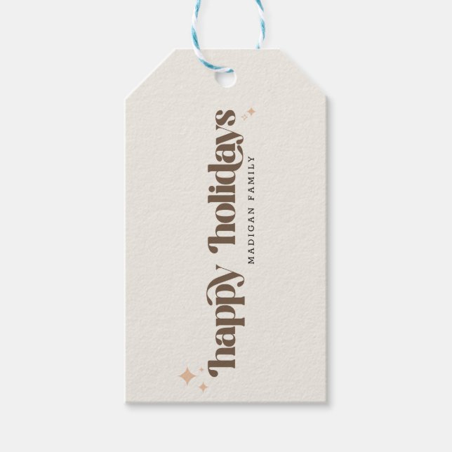 Étiquettes-cadeau Joyeuses Fêtes Famille Script Retro Noël (Devant)