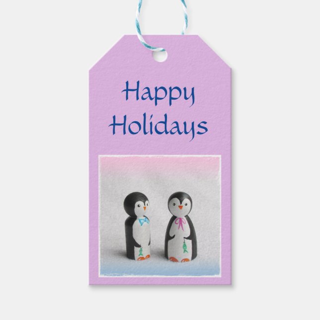 Étiquettes-cadeau Joyeuses fêtes, Joyeux pingouins de Noël mignons (Devant)