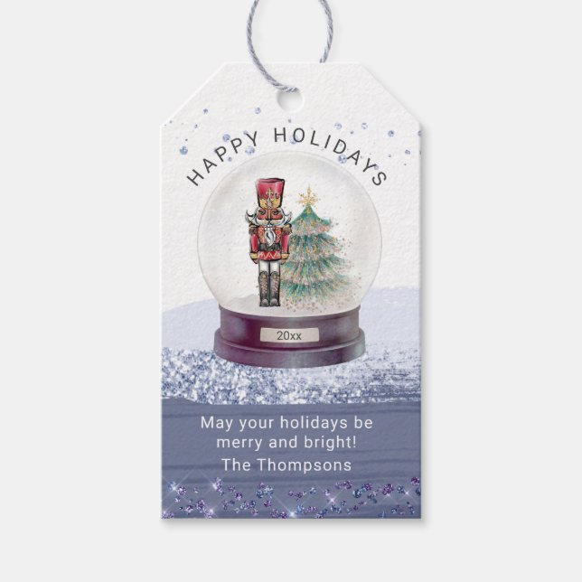 Étiquettes-cadeau Joyeuses fêtes Noël Globe des neiges Nutcracker (Devant)