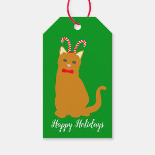 Étiquettes-cadeau Joyeuses fêtes Orange Cat en Sucre de canne Casqu