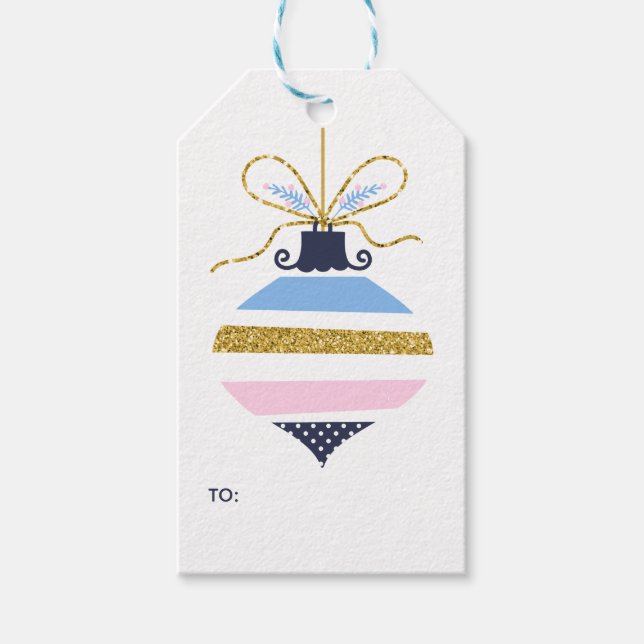 Étiquettes-cadeau Joyeuses fêtes | Ornement de Noël étincelant (Devant)