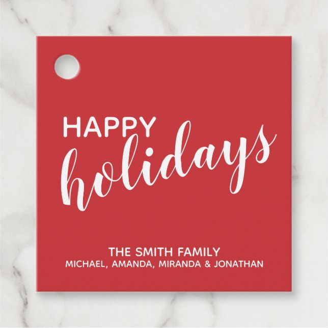 Étiquettes Cadeau 'Joyeuses fêtes' Rouge festif (Devant)