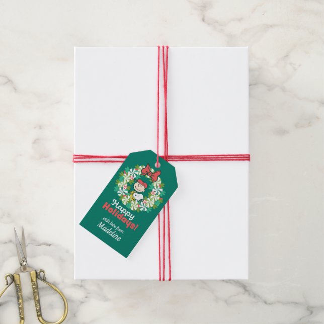 Étiquettes-cadeau Joyeuses fêtes | Wreath de bonbon de menthe poivré (Avec de la ficelle)