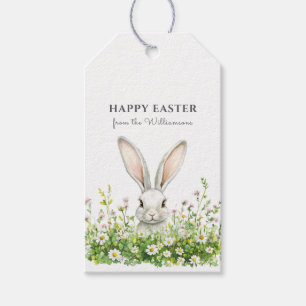 Étiquettes-cadeau Joyeuses fleurs de lapin blanc de Pâques personnal