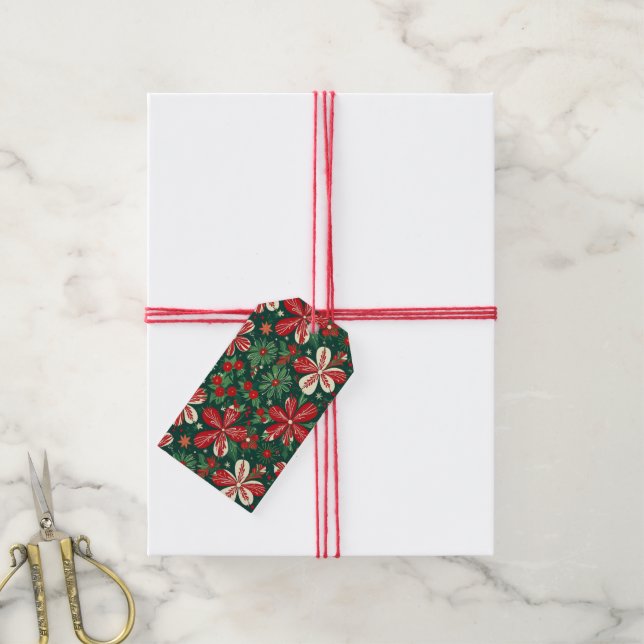 Étiquettes-cadeau Joyeuses Fleurs de Noël et étoiles (With Twine)