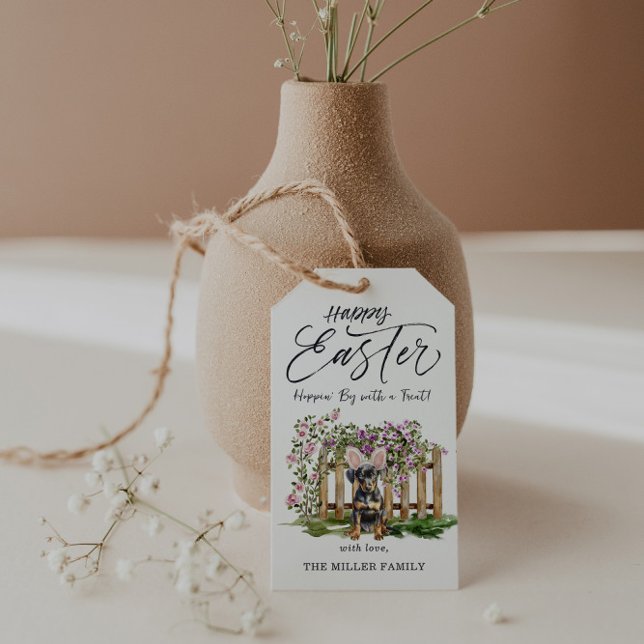 Étiquettes-cadeau Joyeuses Pâques | Adorable lapin chiot (Créateur téléchargé)
