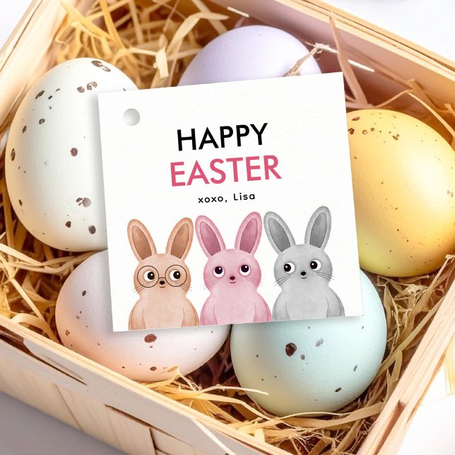 Étiquettes Cadeau Joyeuses Pâques avec trois adorables bébés lapins (Créateur téléchargé)