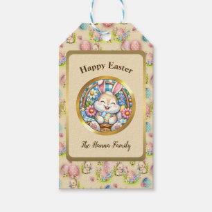 Étiquettes-cadeau Joyeuses Pâques avec un lapin mignon, des œufs et
