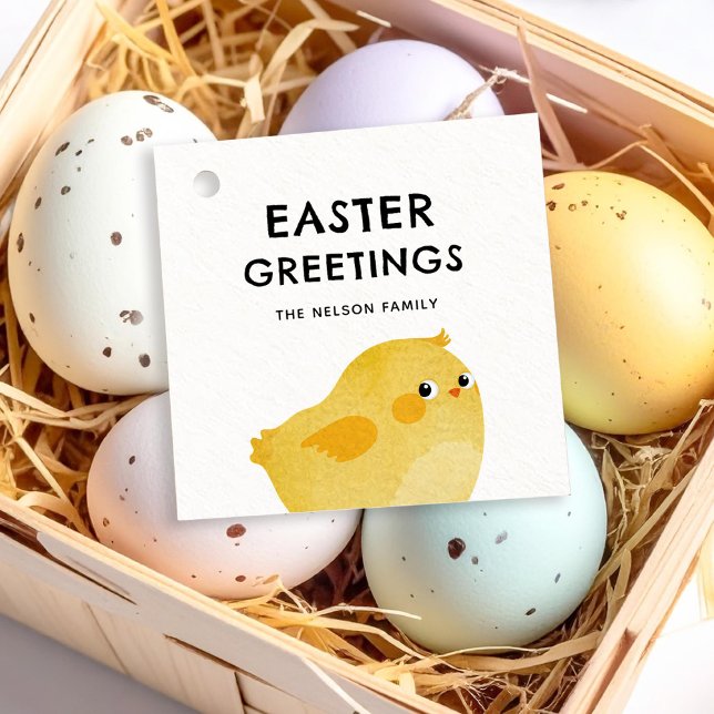 Étiquettes Cadeau Joyeuses Pâques avec un petit poulet jaune (Créateur téléchargé)