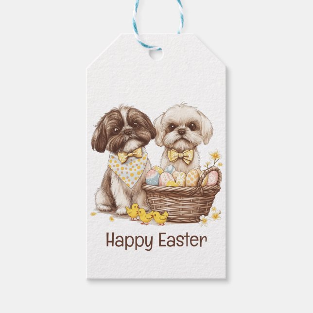 Étiquettes-cadeau Joyeuses Pâques Chiens Shih Tzu (Devant)