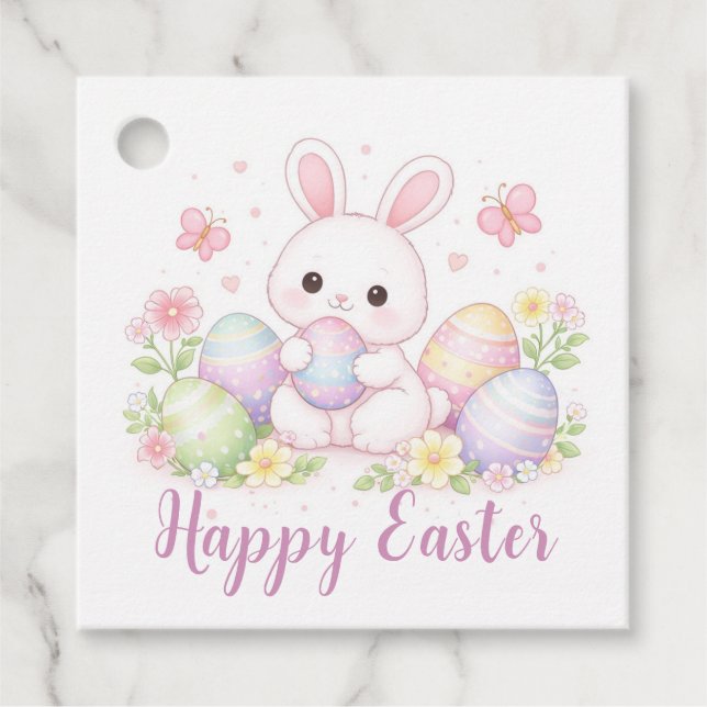 Étiquettes Cadeau Joyeuses Pâques - Lapin de Pâques mignon design de (Devant)