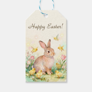 Étiquettes-cadeau Joyeuses Pâques Lapin Vintage avec Poussins