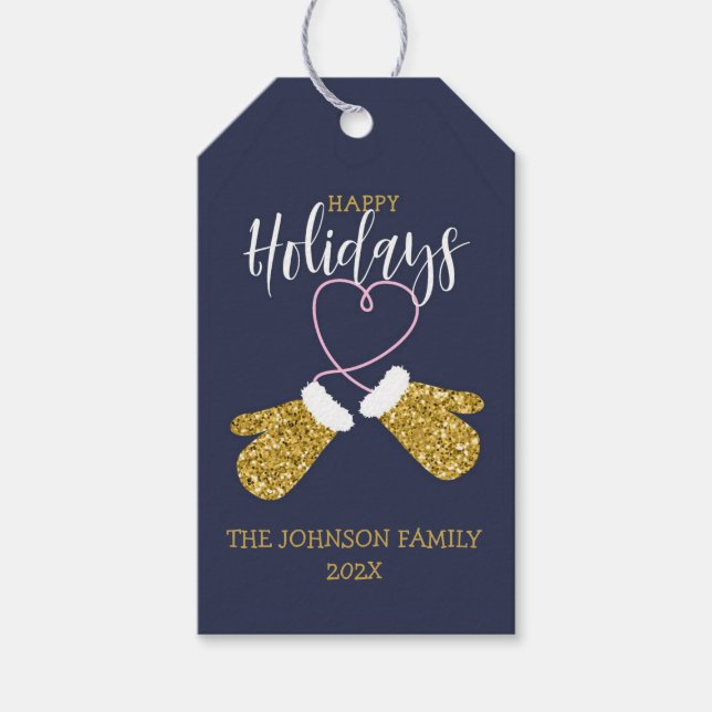 Étiquettes-cadeau Joyeuses Parties scintillant Mittens (Devant)