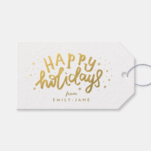 Étiquettes-cadeau Joyeuses vacances Gold Letting Foil Noël (Devant (Horizontal))