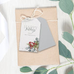 Étiquettes-cadeau Joyeuses Vacances Hiver Red Holly Berries Élégant<br><div class="desc">Ce design présente Noël heureux vacances moderne mignon, aquarelle rouge sainte baies rustique, avec branches de pin traditionnelles brindille, verdure botanique feuillage d'hiver, simple typographie minimaliste chic, script de calligraphie minimaliste parti, écriture manuscrite moderne police, ferme de campagne classe vintage, un nom de famille classique traditionnel, heureux vacances typographie script...</div>