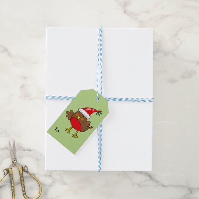 Étiquettes-cadeau Joyeuses vacances mignonnes Robin de Noël (Avec de laficelle)