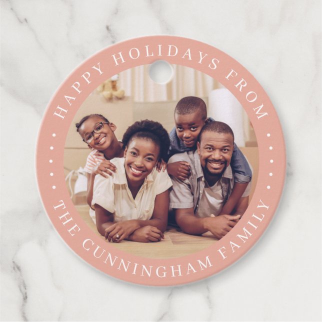 Étiquettes Cadeau Joyeuses Vacances Moderne Simple Chic Photo de fam (Devant)