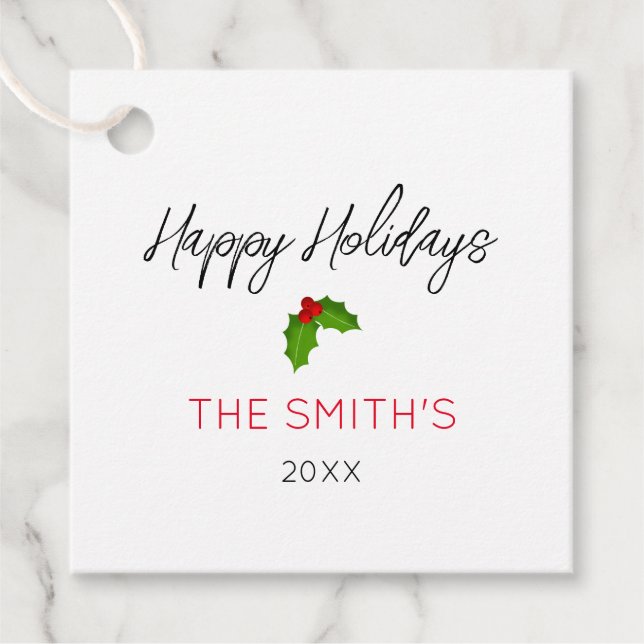 Étiquettes Cadeau Joyeuses vacances Nom Année Festive Noël Cadeau (Devant)