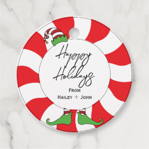 Étiquettes Cadeau Joyeuses vacances Peppermint Candy Swirl Fun Elf