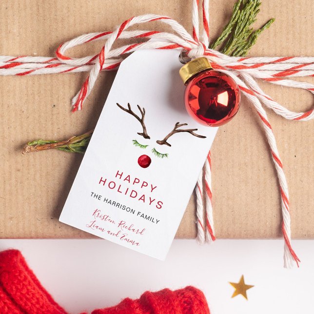 Étiquettes-cadeau Joyeuses vacances Reindeer Aquarelle Noël (Créateur téléchargé)