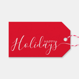 Étiquettes-cadeau Joyeuses Vacances Rouge Blanc Minimaliste