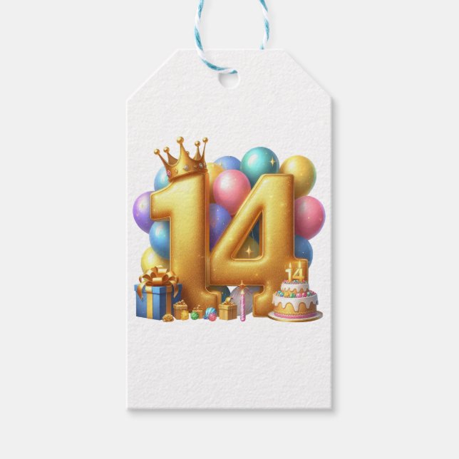 Étiquettes-cadeau Joyeux 14e anniversaire (Devant)
