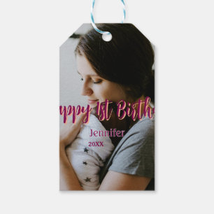 Étiquettes-cadeau Joyeux 1er anniversaire enfant bébé mère rouge ora
