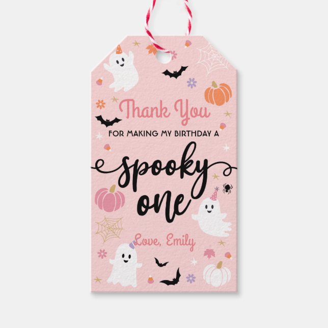 Étiquettes-cadeau Joyeux 1er anniversaire fantôme mignon Halloween (Devant)