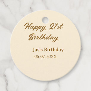 Étiquettes Cadeau Joyeux 21e anniversaire brun pastel jaune nom date