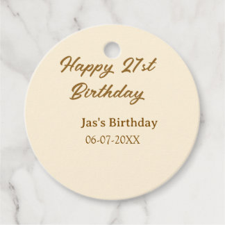 Étiquettes Cadeau Joyeux 21e anniversaire brun pastel jaune nom date