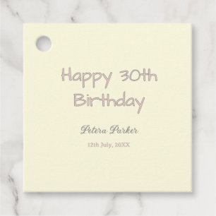 Étiquettes Cadeau joyeux 30e anniversaire rose jaune gris pastel nom