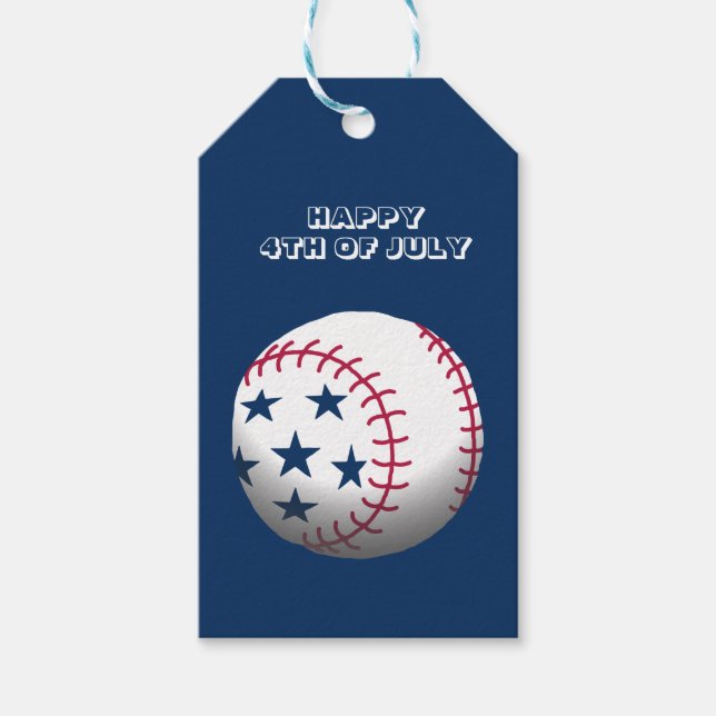 Étiquettes-cadeau Joyeux 4 juillet Baseball (Devant)