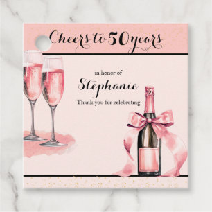 Étiquettes Cadeau Joyeux 50 Ans Anniversaire Champagne Rose