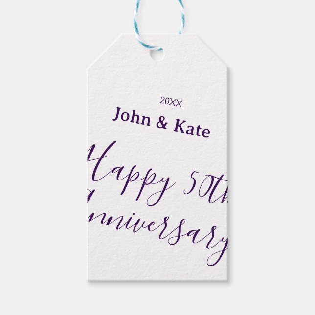 Étiquettes-cadeau Joyeux 50e anniversaire nom violet année simple  (Devant)
