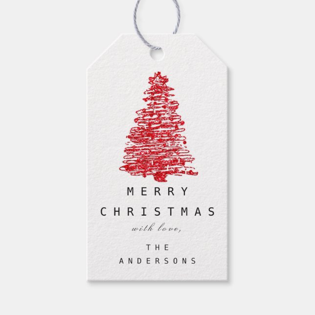 Étiquettes-cadeau Joyeux à Noël Arbre Rouge Noir Blanc 1 (Devant)