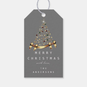 Étiquettes-cadeau Joyeux à Nom de Noël Arbre cadeau Gris