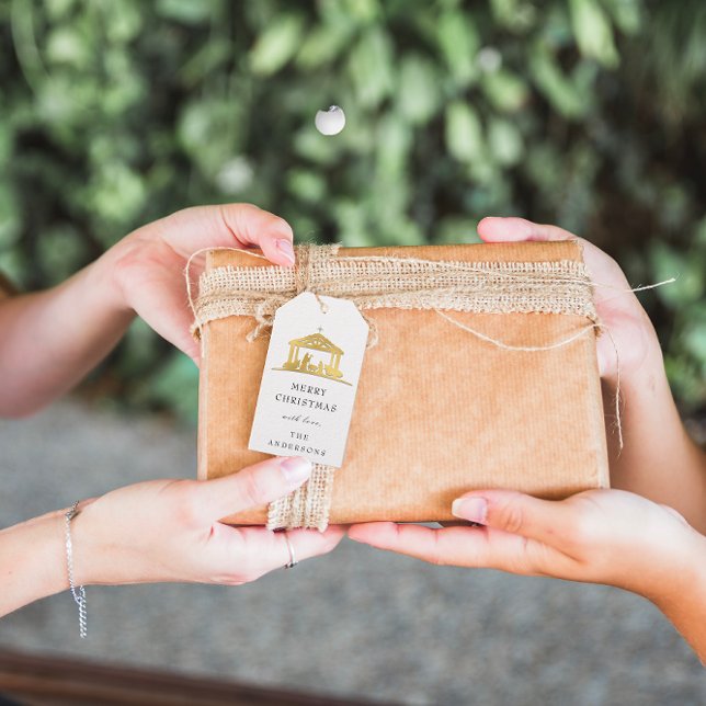 Étiquettes-cadeau Joyeux à Nom Fête Noël Sainte Famille Or (Merry To Name Holiday Christmas Holy Family Gold Gift Tags)