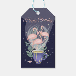 Étiquettes-cadeau Joyeux Anniversaire Belle heure de thé Flamant ros