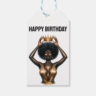 Étiquettes-cadeau Joyeux anniversaire, belle, reine noire, melanin p