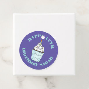 Étiquettes Cadeau Joyeux Anniversaire Bleu Cupcake Sprinkles Frostin