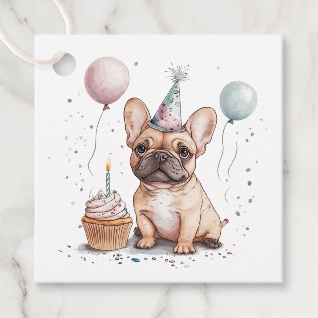 Étiquettes Cadeau Joyeux Anniversaire Bouledogue Français (Devant)
