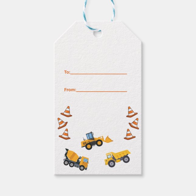 Étiquettes-cadeau Joyeux Anniversaire Camion de Construction  (Devant)