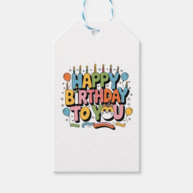 Étiquettes-cadeau Joyeux Anniversaire Chat Mignon (Devant)