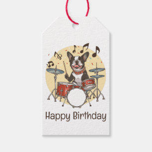 Étiquettes-cadeau Joyeux Anniversaire Chien Boston Terrier Jouant de