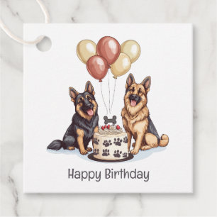 Étiquettes Cadeau Joyeux Anniversaire Chiens berger allemands Gâteau