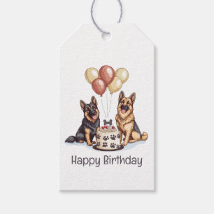 Étiquettes-cadeau Joyeux Anniversaire Chiens berger allemands Gâteau