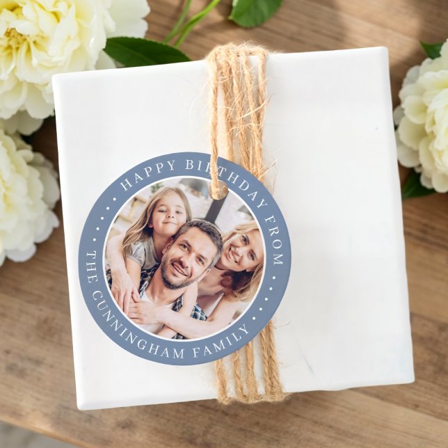 Étiquettes Cadeau Joyeux Anniversaire Classique Simple Photo Famille (Créateur téléchargé)