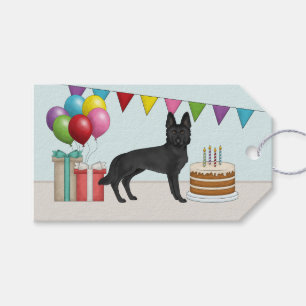 Étiquettes-cadeau Joyeux anniversaire coloré Berger allemand noir