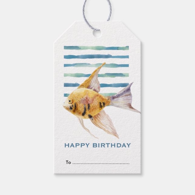 Étiquettes-cadeau Joyeux anniversaire, Colorful Tropical Fish Seasho (Devant)